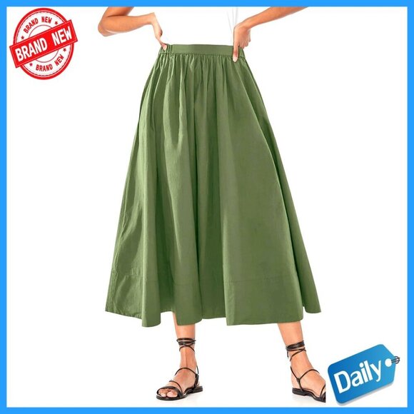 Dresses & Skirts - Women's A-Line Midi Skirt Elastic Waist Flowy Swing Pleated with Pocket